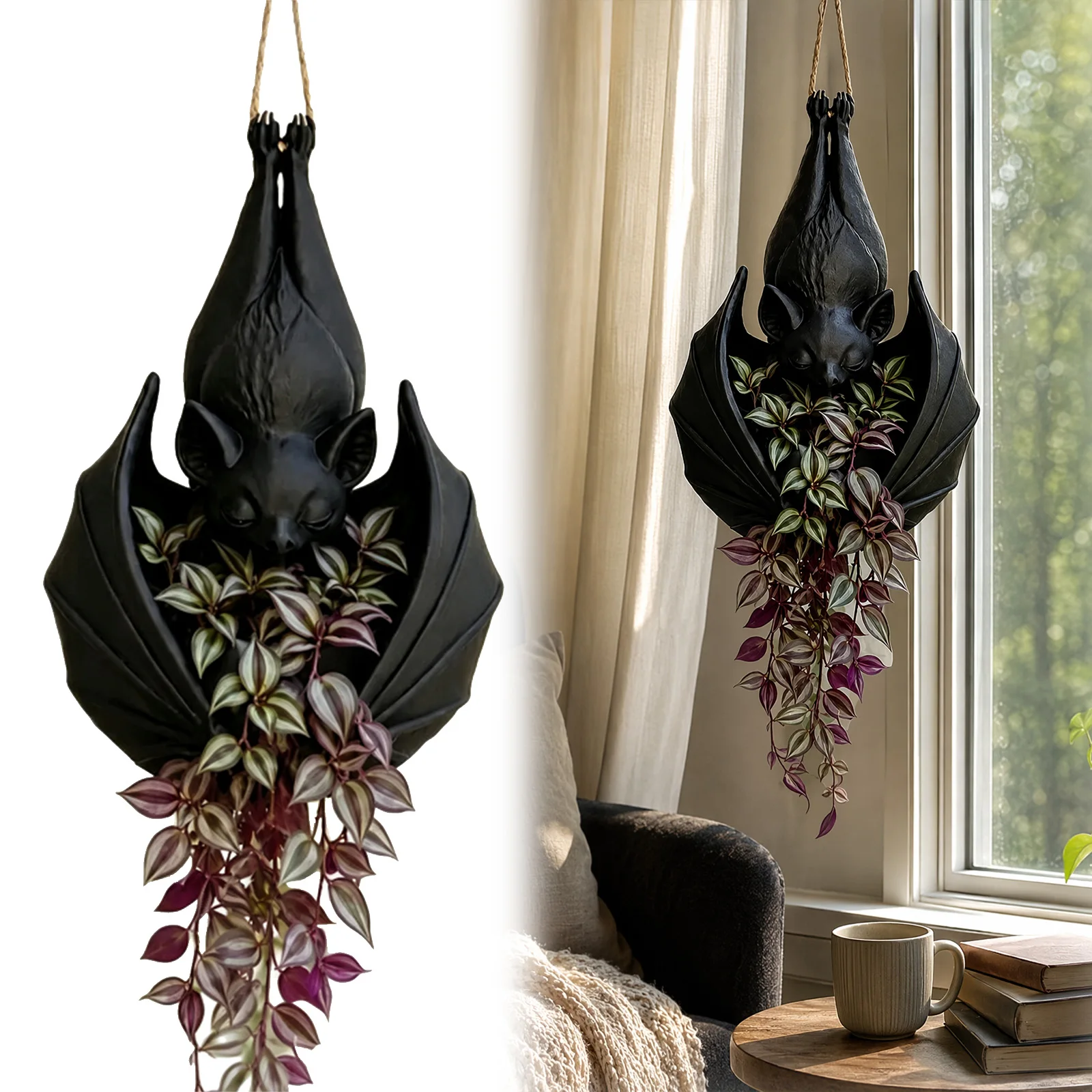 Hanging Bat Planter Gothic Resin Flower Pot Halloween Decor Indoor Outdoor Succulent Plant Hanger