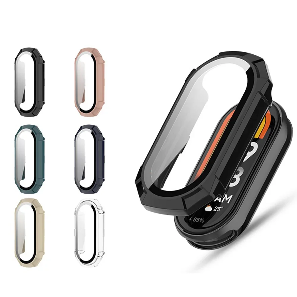 Закаленное стекло + чехол для xiaomi mi Band 8, ПК, бампер, защитная пленка для смарт-часов miband8 HD, пленка + чехол для смарт-браслета 8, аксессуары