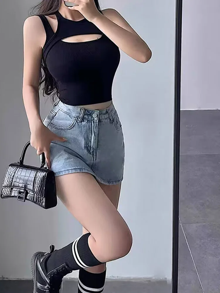 

Дизайнерский смысл, висящий воротник, ажурный жилет на подтяжках, женский летний каникулы, два облегающих модных коротких топа без рукавов