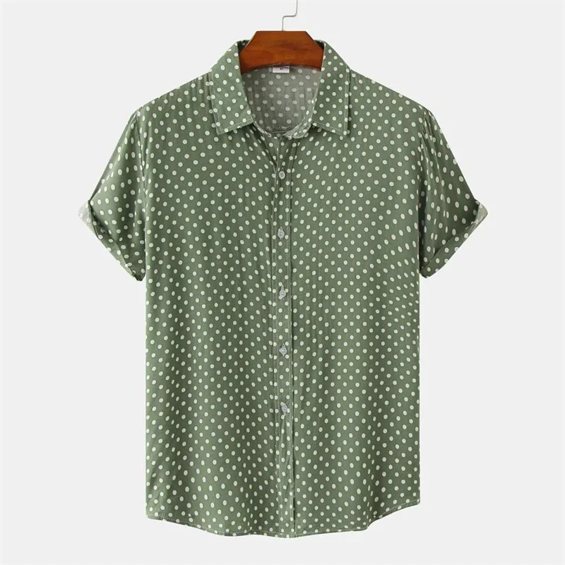 New Solid Colored Dots Hawaiian Shirt Men Casual Short Sleeves Summer 3d Blouse Tops Party Street Button Shirts Hawaii Beach