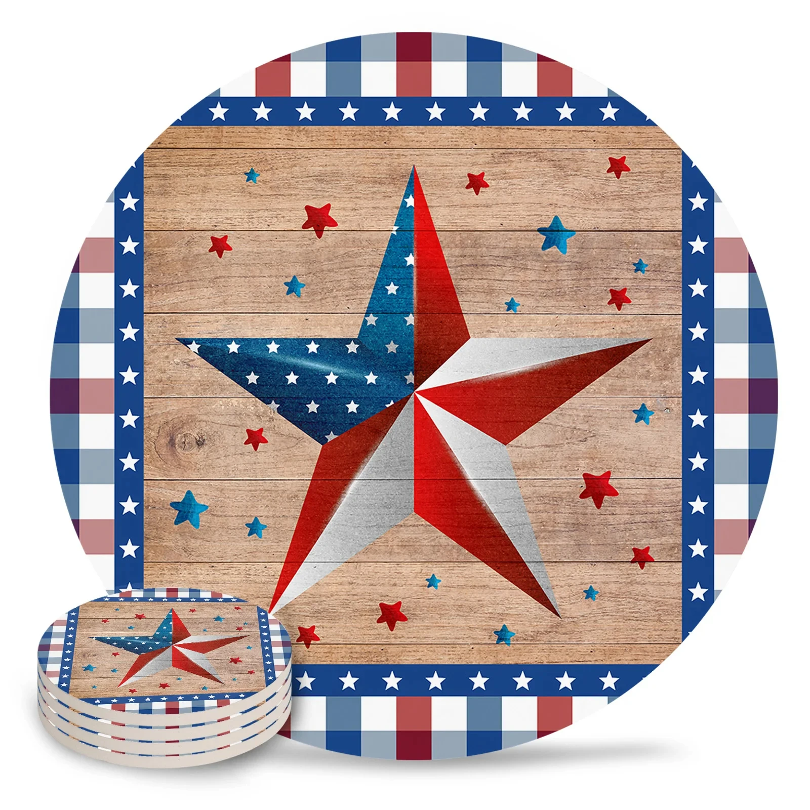 Vintage Western Texas Star Wood Grain Placemat Ceramic Drink Coasters Table Decoration Best Gift Creative Practical Cup Pad