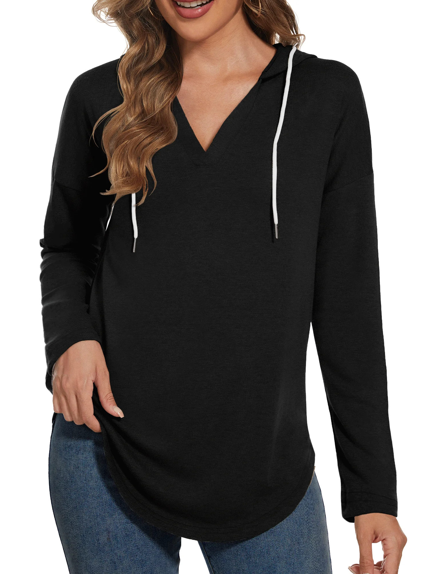

Women's Hooded Sweatshirt with V-Neck Casual Wear