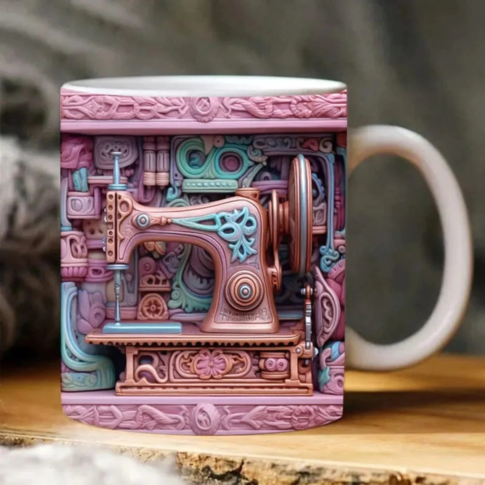 Cool Style 3D Sewing Ceramics Mug Personalized Fashionable Tea Coffee Cup New Year Valentine's Day Gift