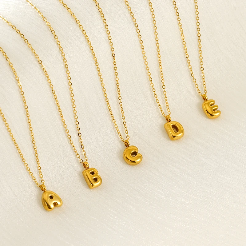 Fashion style 26 English letter pendant stainless steel plated 18K gold mini bubble letter necklace