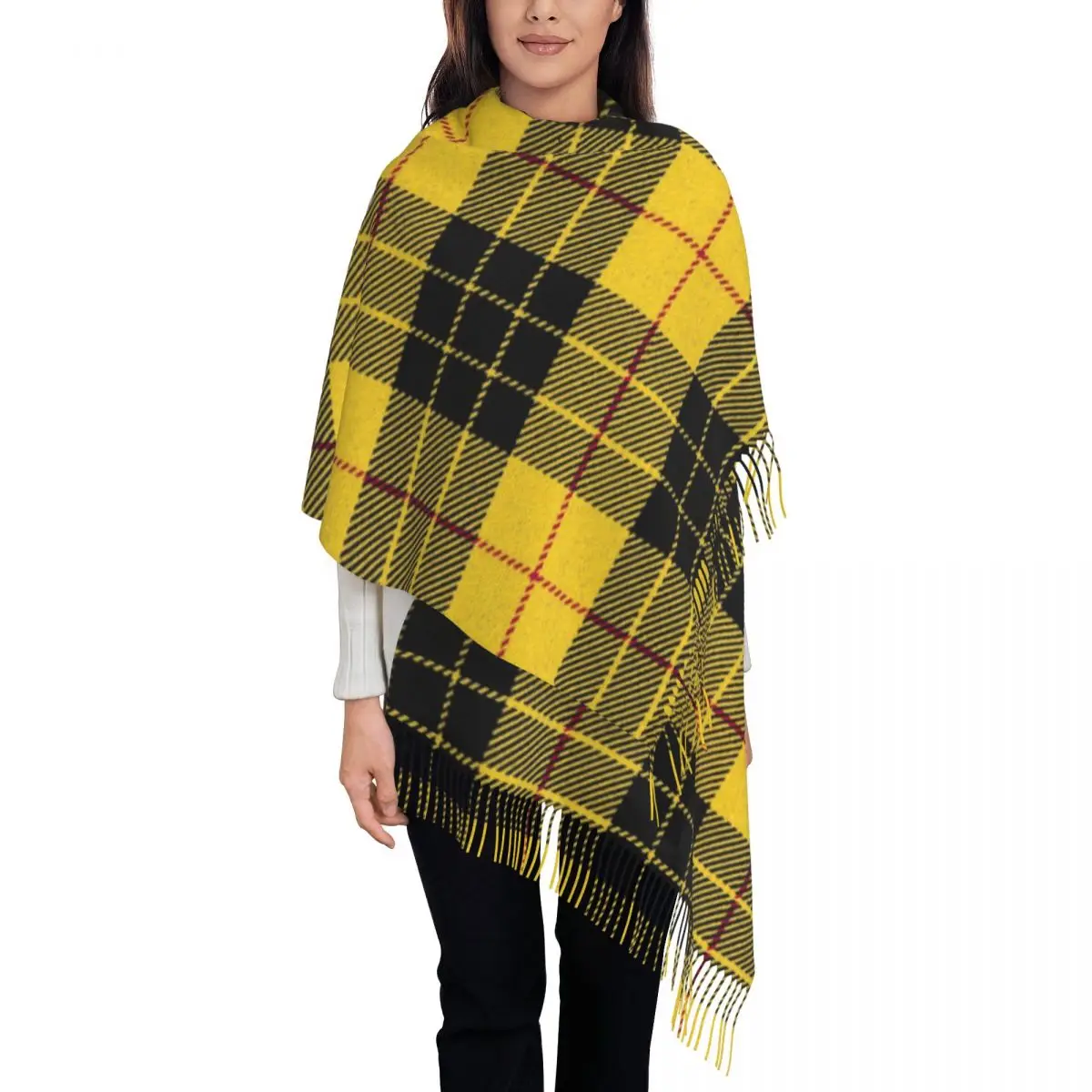 Clan MacLeod Tartan Plaid Scarf Wrap for Women Long Winter Fall Warm Tassel Shawl Unisex Geometric Gingham Scarves