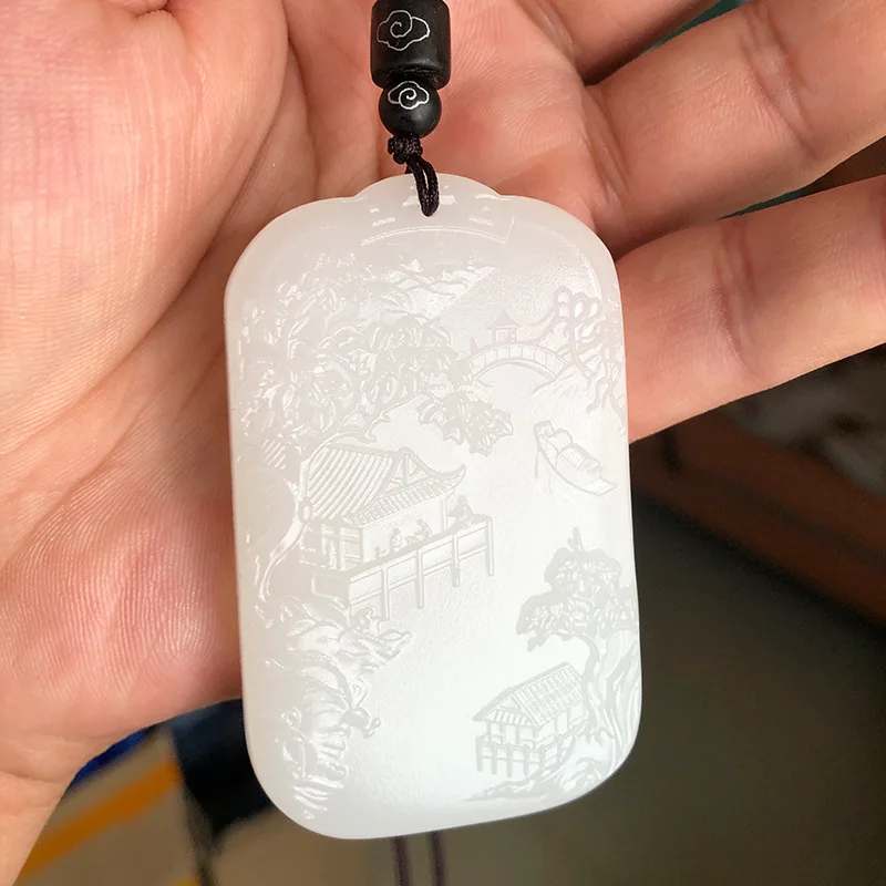 

Новинка 2025, афганский белый нефритовый брендовый кулон Peace, унисекс, изысканно резной пейзаж, нефритовый шарм, идеальный праздничный подарок