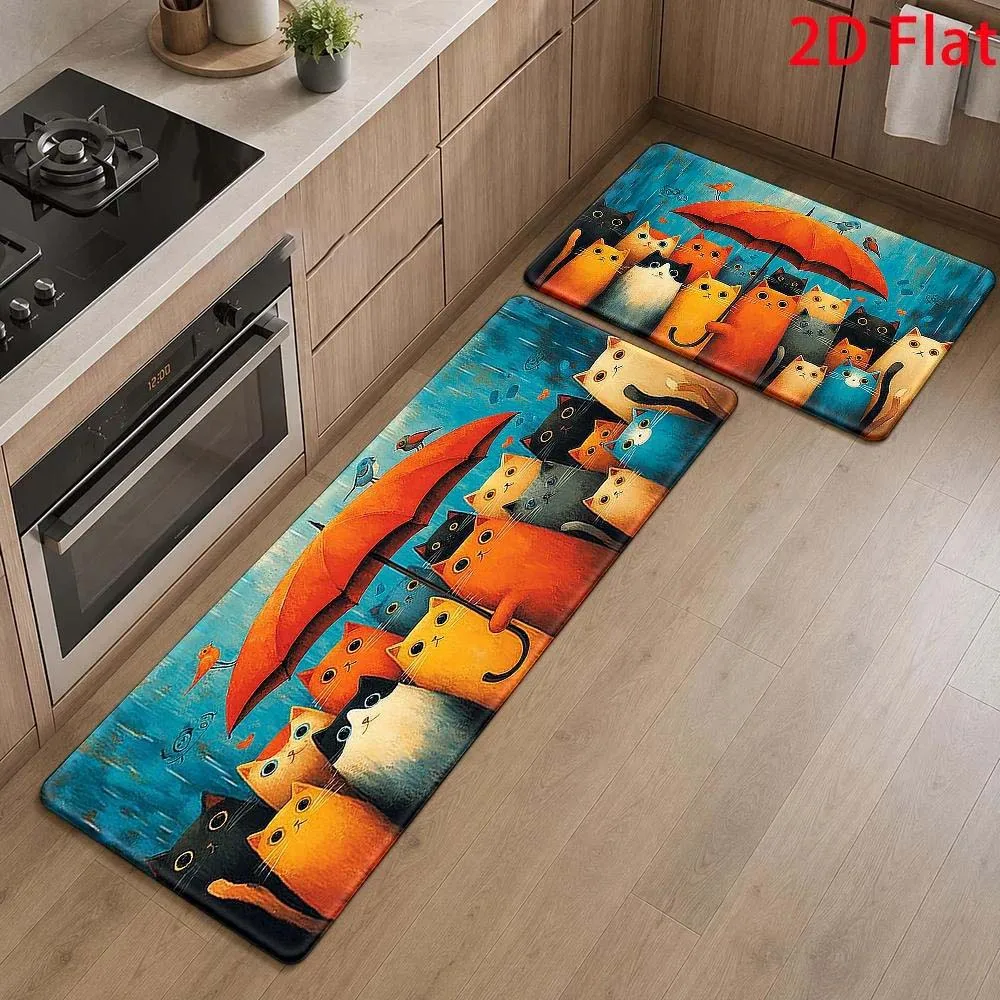 Doormat Hallway Laundry Runner Rug Umbrella Cats 2D Flat Bedroom Living Room Kitchen Home Decor Welcome Mat 1/2/3pc Set