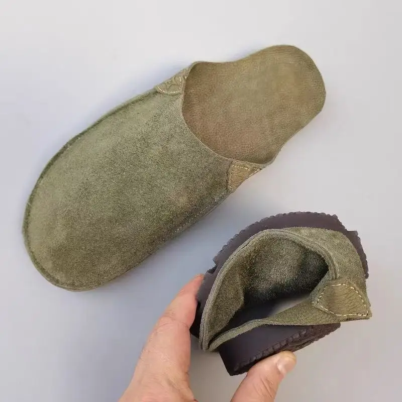 Careaymade-Woman Slippers Genuine Leather Ladies Casual Flat Shoes pure handmade man Cow Suede Summer&winter warm big size 35-45
