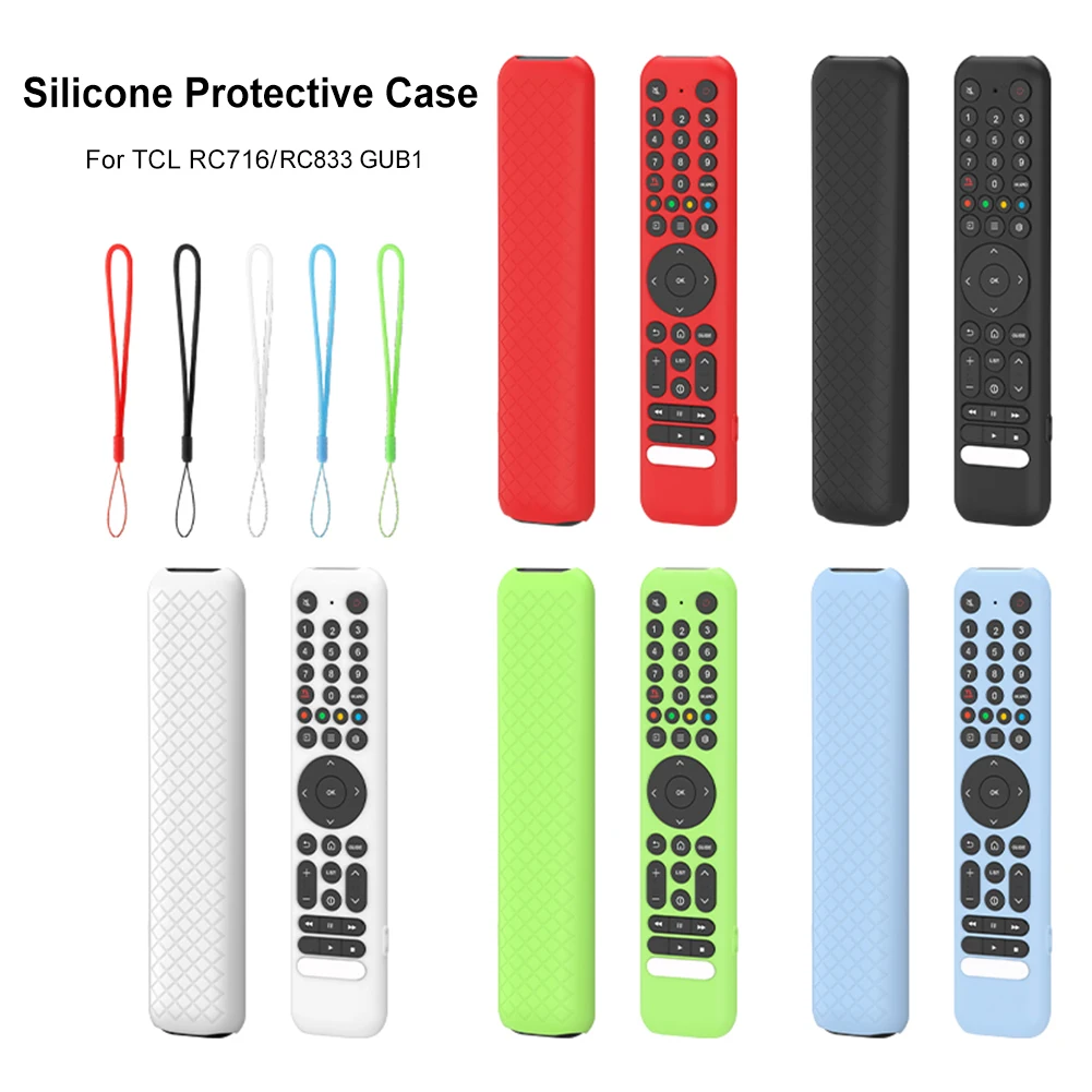 Silicone Remote Case for TCL RC716/RC833 TV Remote Control Protective Cover Shockproof Remote Control Sleeve Shell with Lanyard
