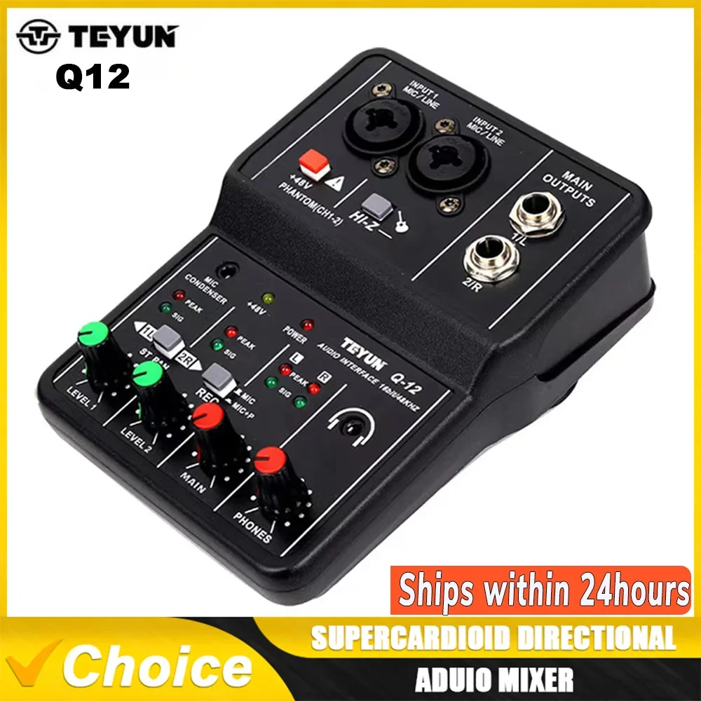 TEYUN Q12 2 Channels Professional portable Audio Interface sound card console mini USB MIXER for Guitar Recording Studio Singing