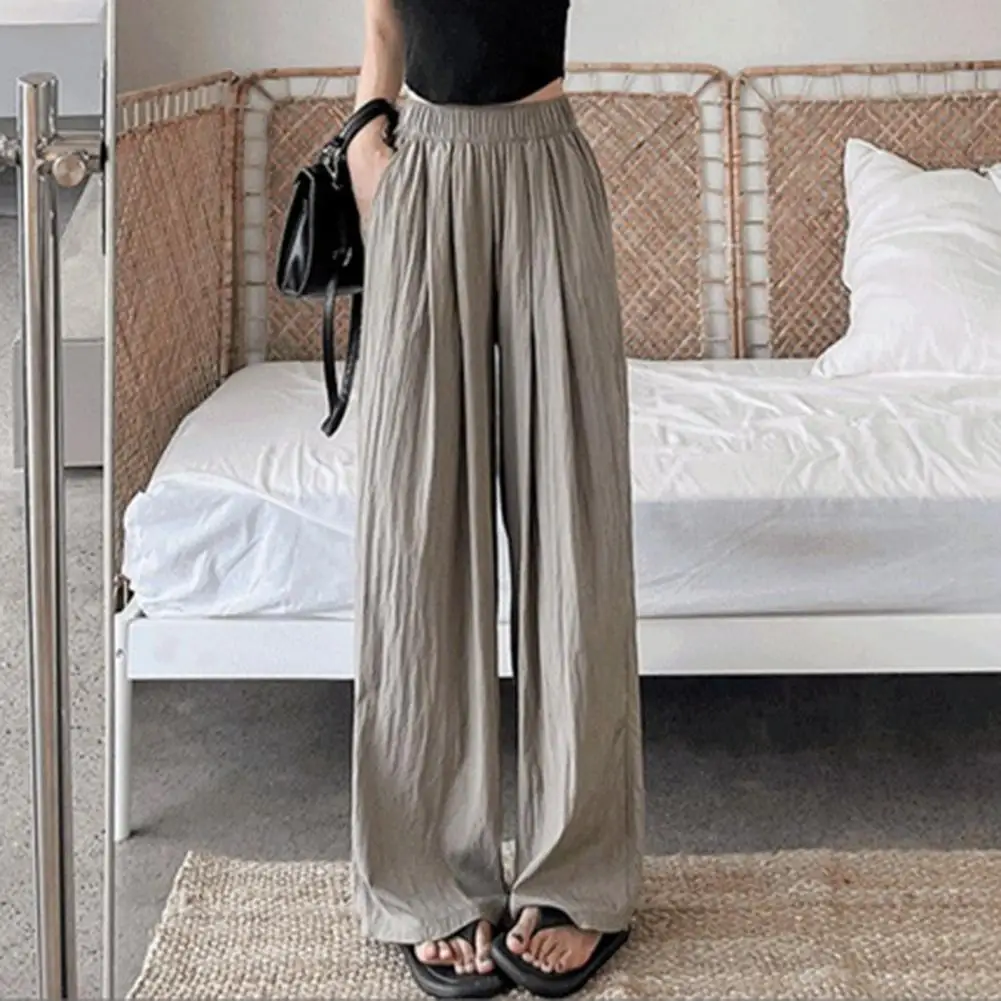 Elasticated Trousers Elastic Waist Trousers Elegant Wide Leg Pleated Trousers for Women High Waist Solid Color Pants for Work