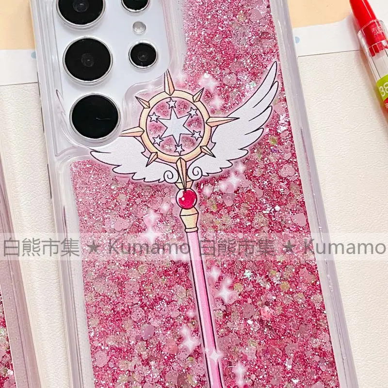 Cartoon anime Moka Sakura phone case suitable for Samsung S23 Ultra transparent quicksand anti drop Mobile Phone Case girl gift