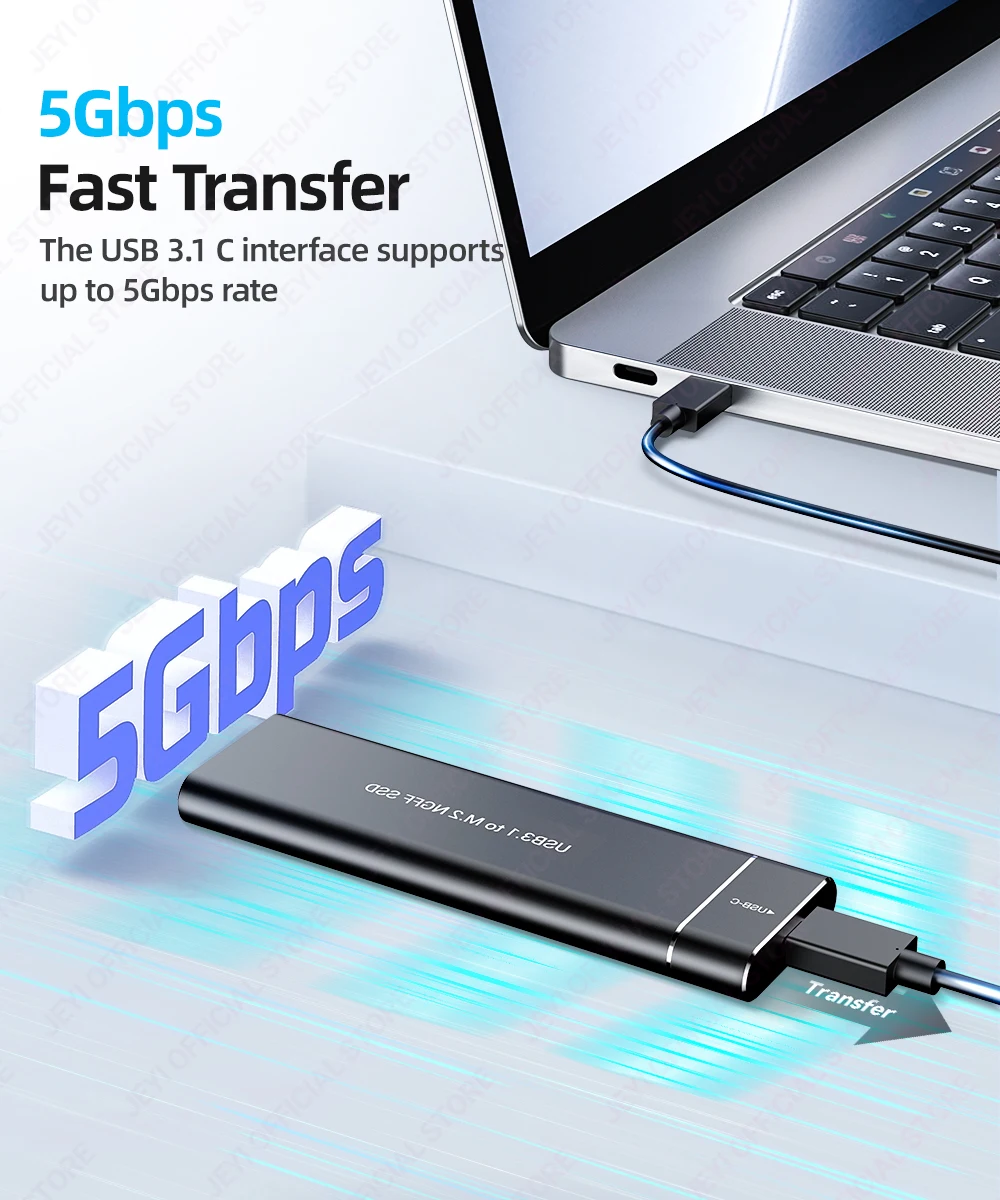 JEYI USB 3.1 (5 Gbit/s) M.2 SATA SSD-Aluminiumgehäuse schläft automatisch nach 30 Minuten – unterstützt 2230-2280 SATA SSDs (B+M-Taste). – Detail 2
