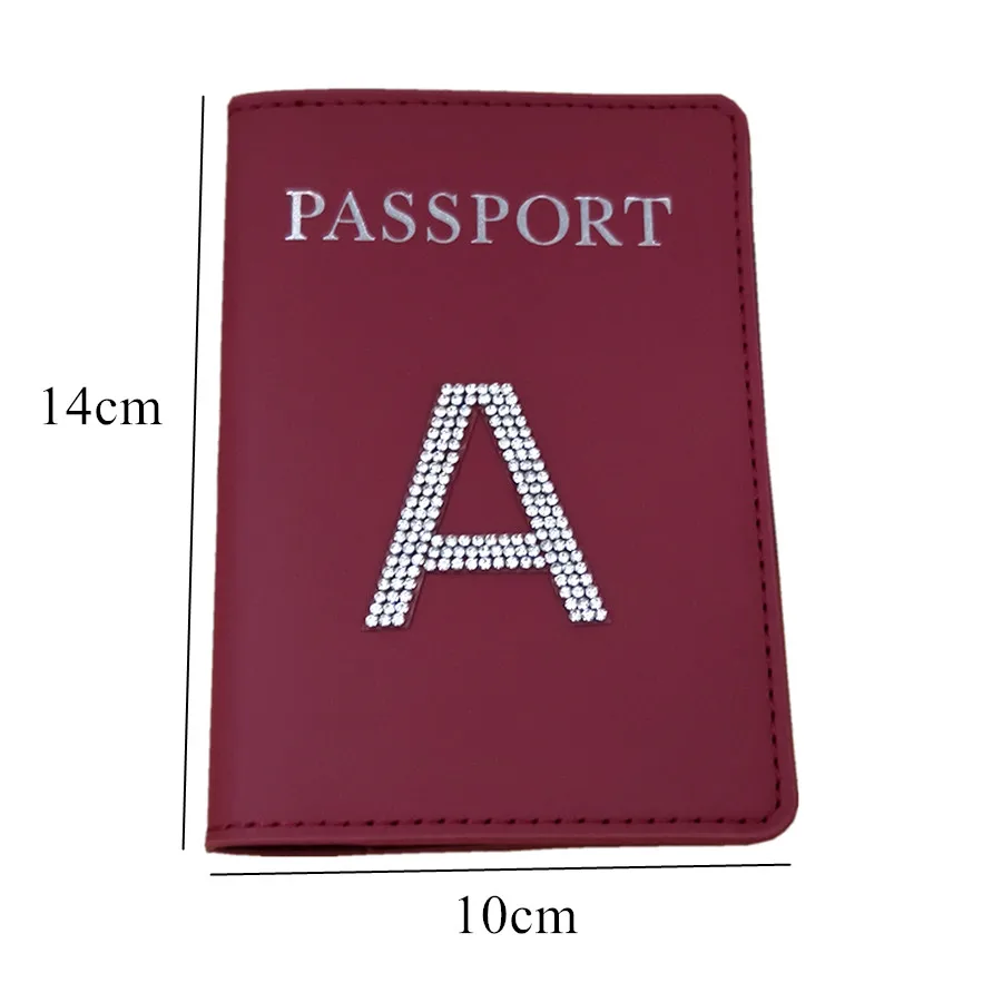 1 Piece Rhinestones Letter A-Z Red Passport Cover Case Holder Passport Wallet Card Holder Fashion Travel Accessories For Flight