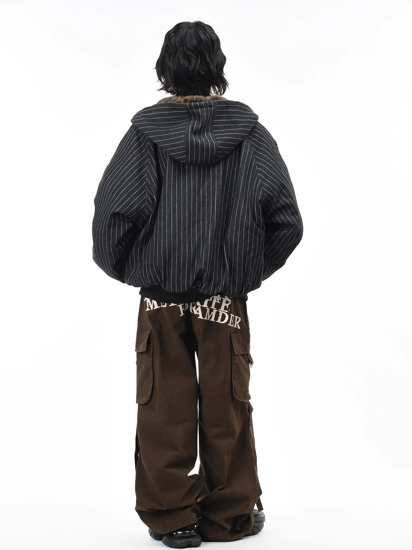 레트로 아메리칸 스트라이프 후드 따뜻한 코튼 자켓 남성 여성 겨울 루즈 레오파드 프린트 또는 펑크 스타일 스트리트 패션