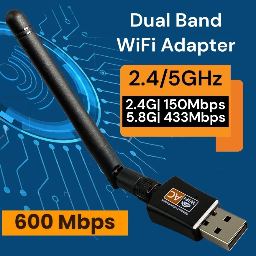 

AC600 USB-адаптер Wi-Fi Беспроводной сетевой адаптер с высоким коэффициентом усиления 2,4 ГГц, 5 ГГц, двухдиапазонная антенна 2 дБи, Wi-Fi-приемник для настольного ПК