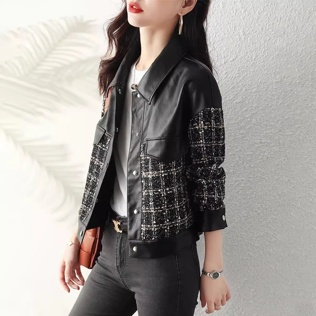 Or Biker Jaet femme ample décontracté Faion printemps automne nouvelle Version coréenne polyvalente fibre de Polyester 00%