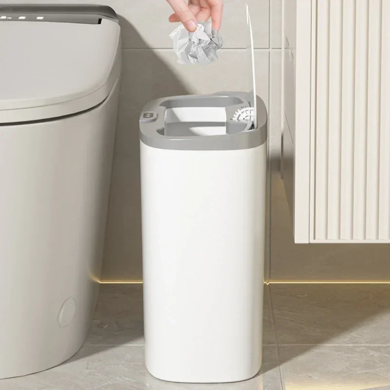 14L Bathroom Smart Trash Can Wall Mounted Waterproof Garbage Bin Automatic Sensor Wastebasket Narrow Dustbin for Kitchen