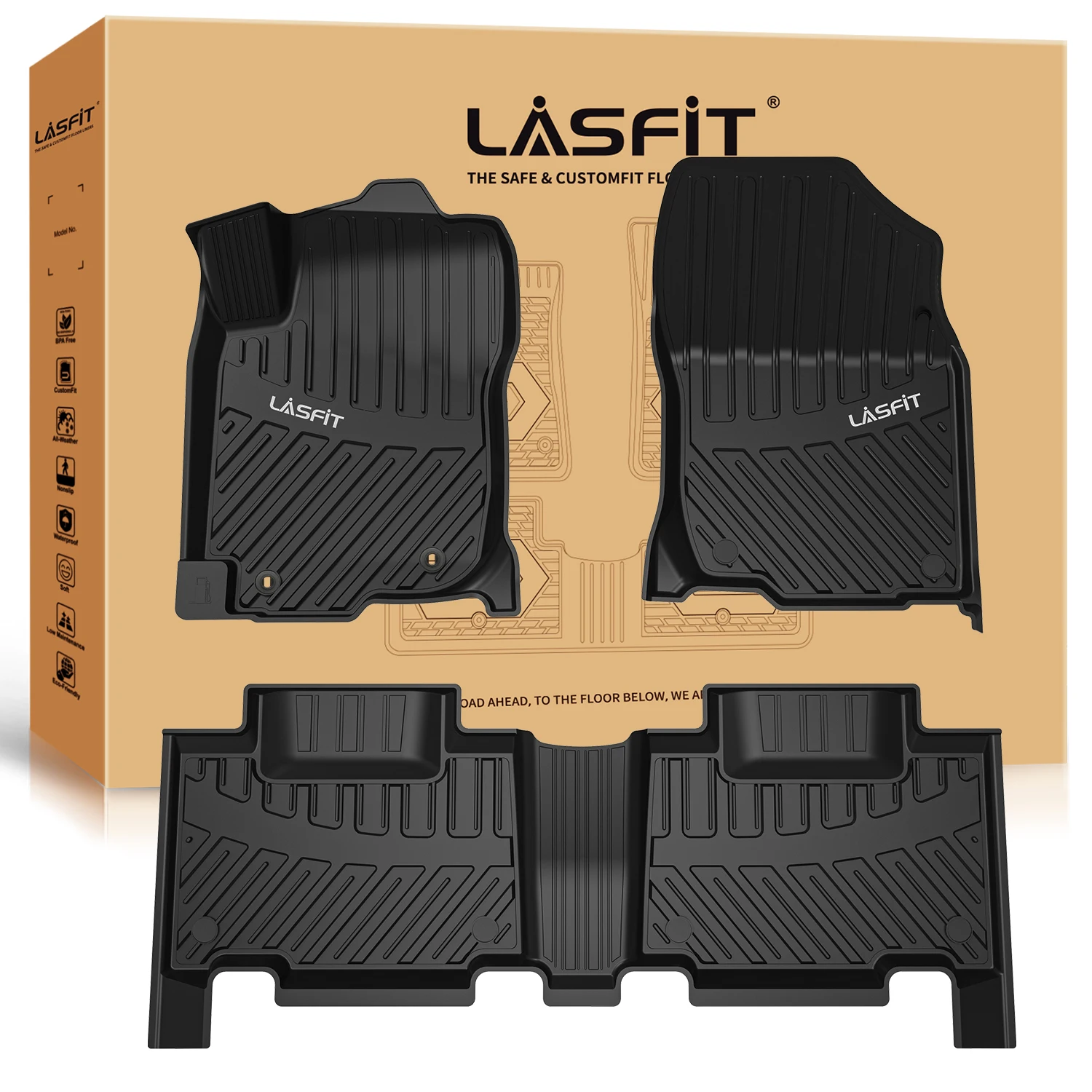 LASFIT Floor Mats Fit for 2013-2018 Toyota RAV4 (Not Fit For Hybrid) 1st & 2nd Row Custom TPE Material All Weather Car Liners