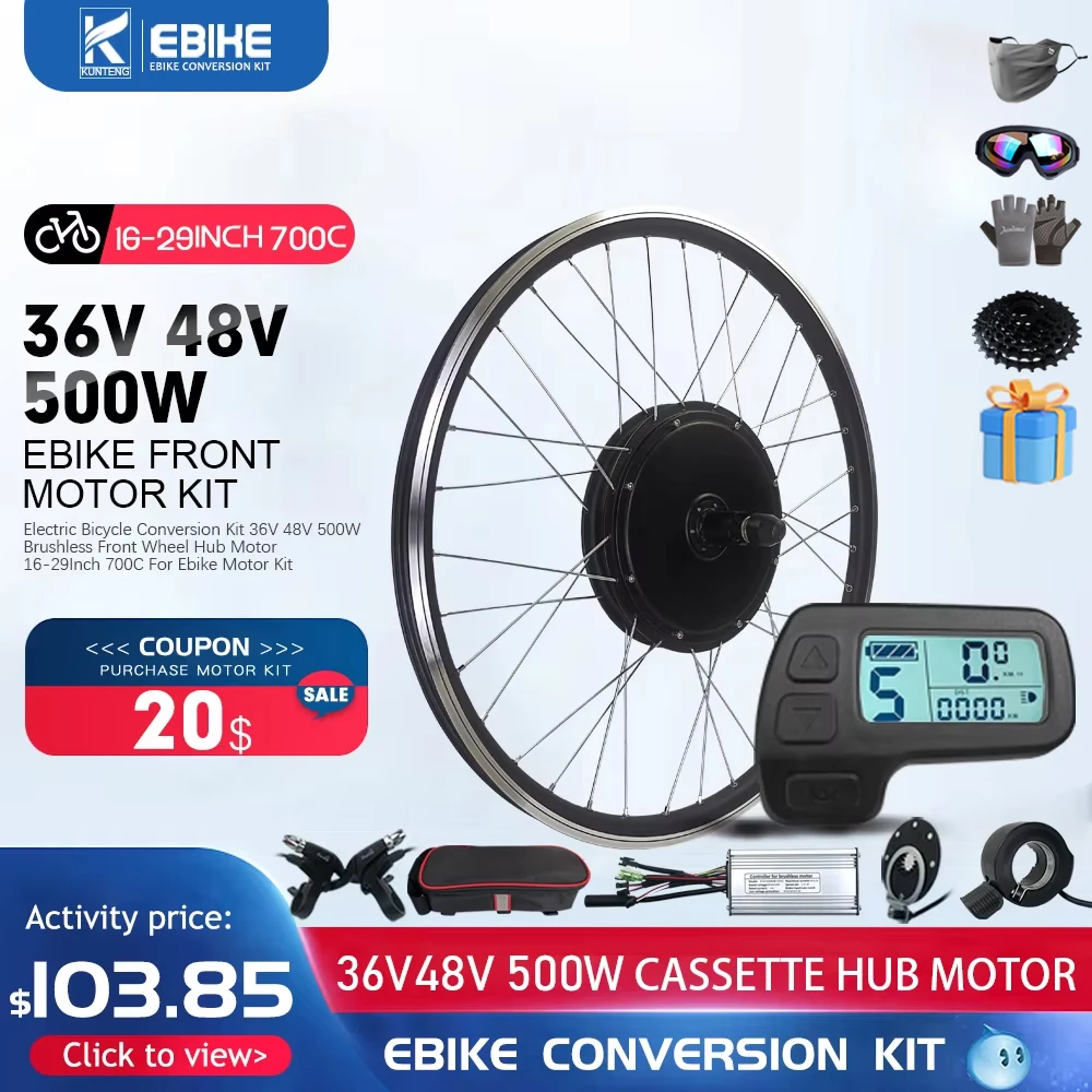 36V/48V 500W E-bike Conversion Kit Rear Cassette Brushless Gearless Wheel 20 -29 700C inch Motor for Bicycle Electric Bike kit