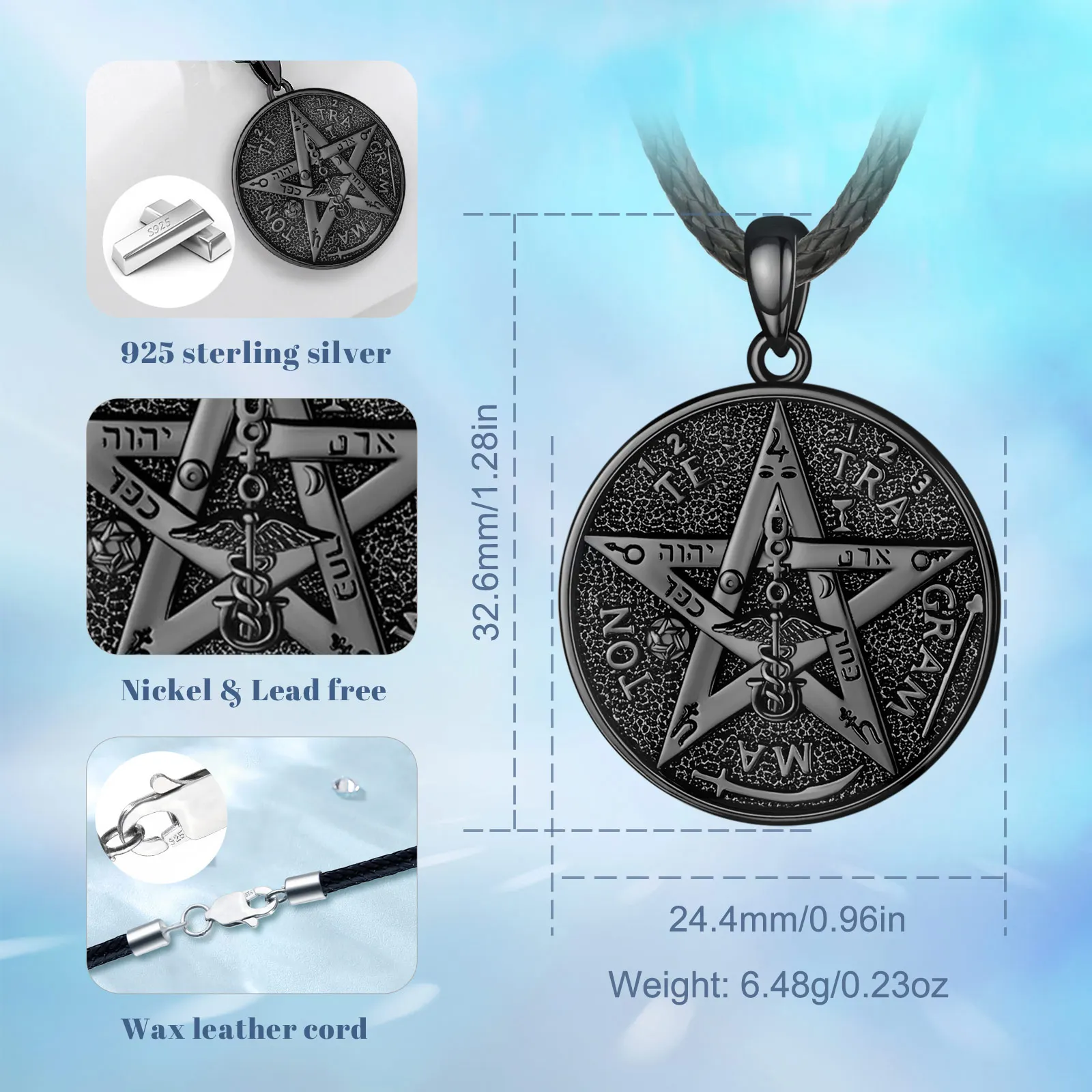 Eudora 925 Sterling Silver pentagramma rune collana nero Tetragrammaton Lucky Star amuleto ciondolo donna uomo gioielleria raffinata regalo