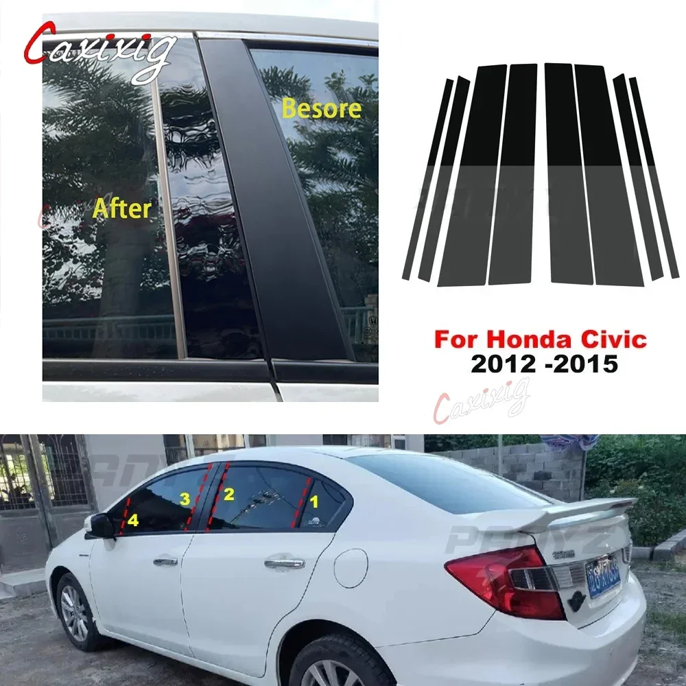 8Pcs Car Door Window Pillar Posts Trim Cover BC Column Sticker Accessories for Honda Civic 10th 2012 2013 2014 2015