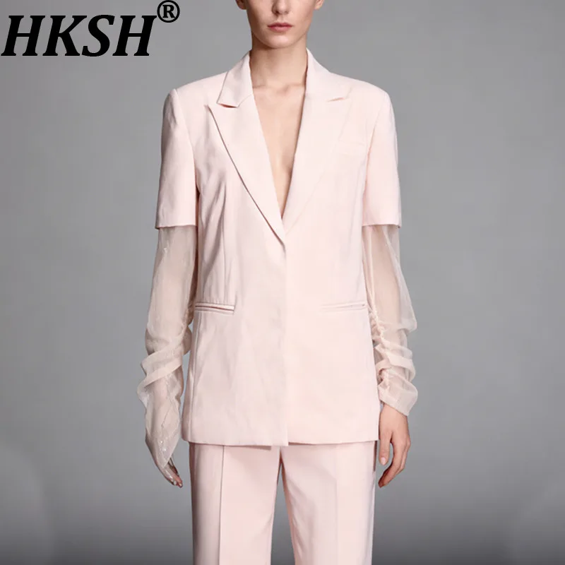 

HKSH Women Chic Blazer Notched Collar Patchwork Long Sleeves Elegant Fashion French High-end Jacket Tide Coat New Spring HK20372