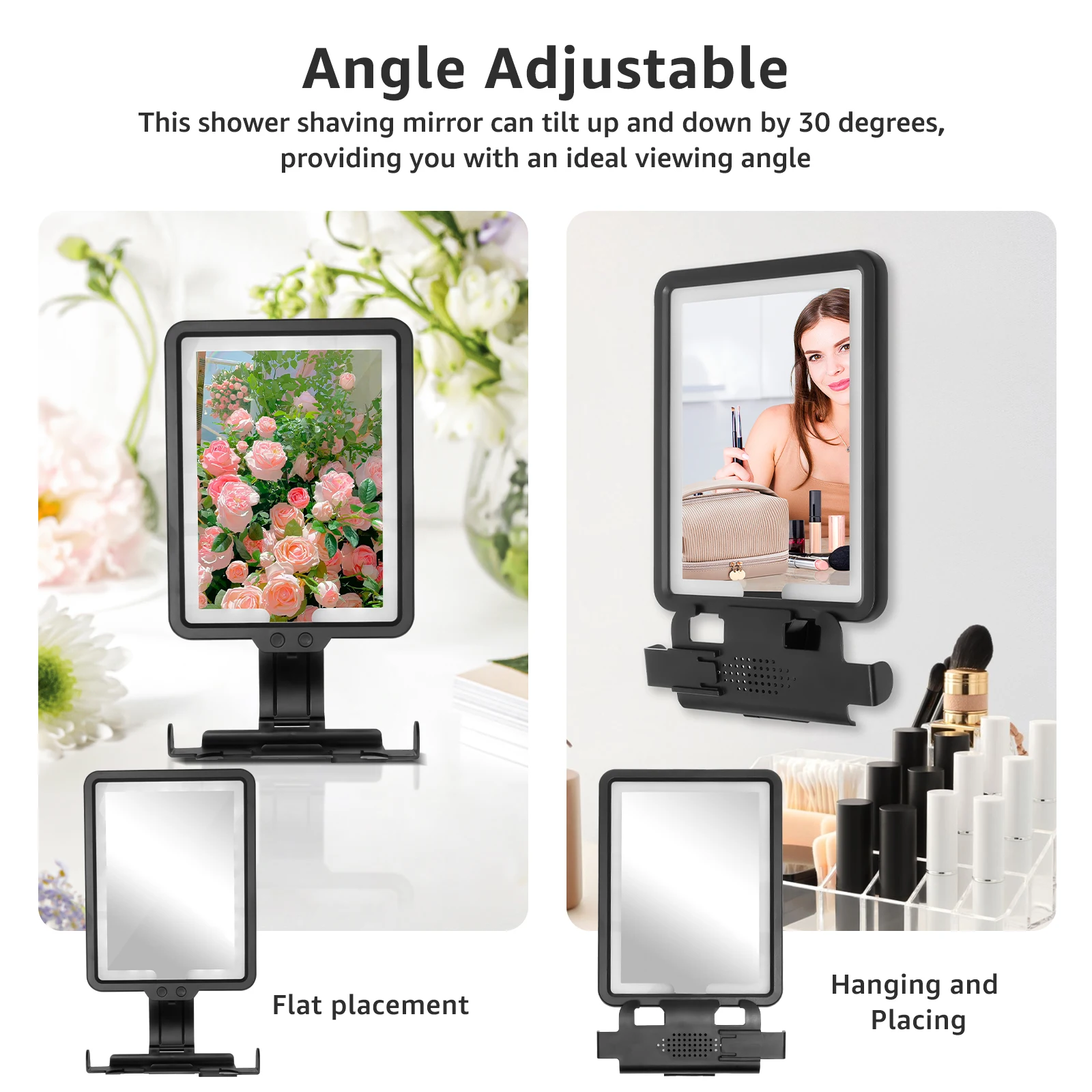 مرآة دش ساخنة بدون ضباب للحلاقة، مرآة دش مضادة للضباب قابلة لإعادة الشحن مع 3 أضواء ملونة وسطوع قابل للتعديل #6