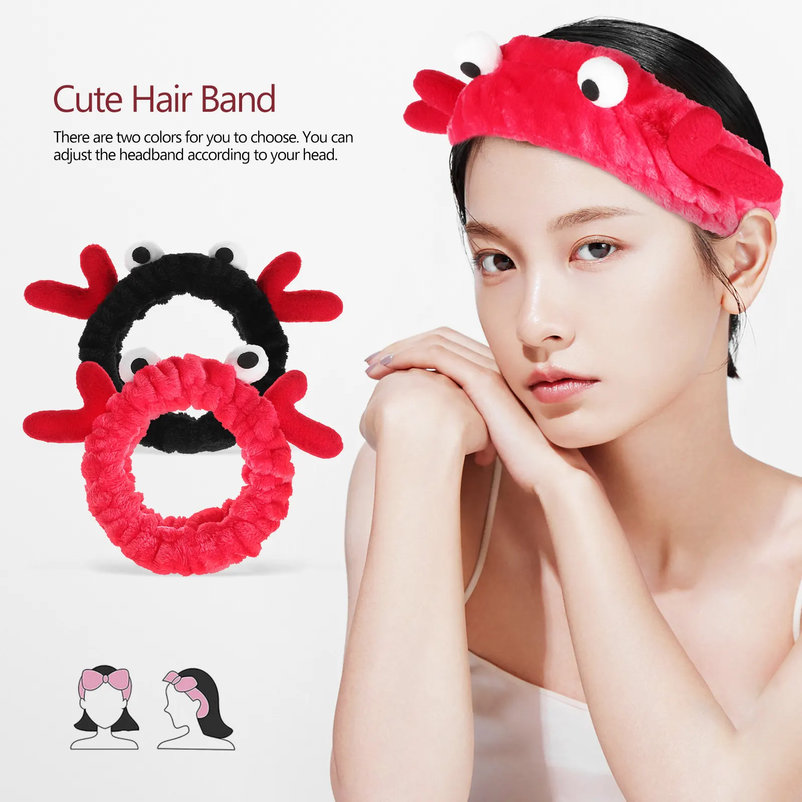 

2Pcs Reindeer Antlers Headbands Coral Fleece Makeup Headband for Women Spa Skincare Face Washing Hair Band Set