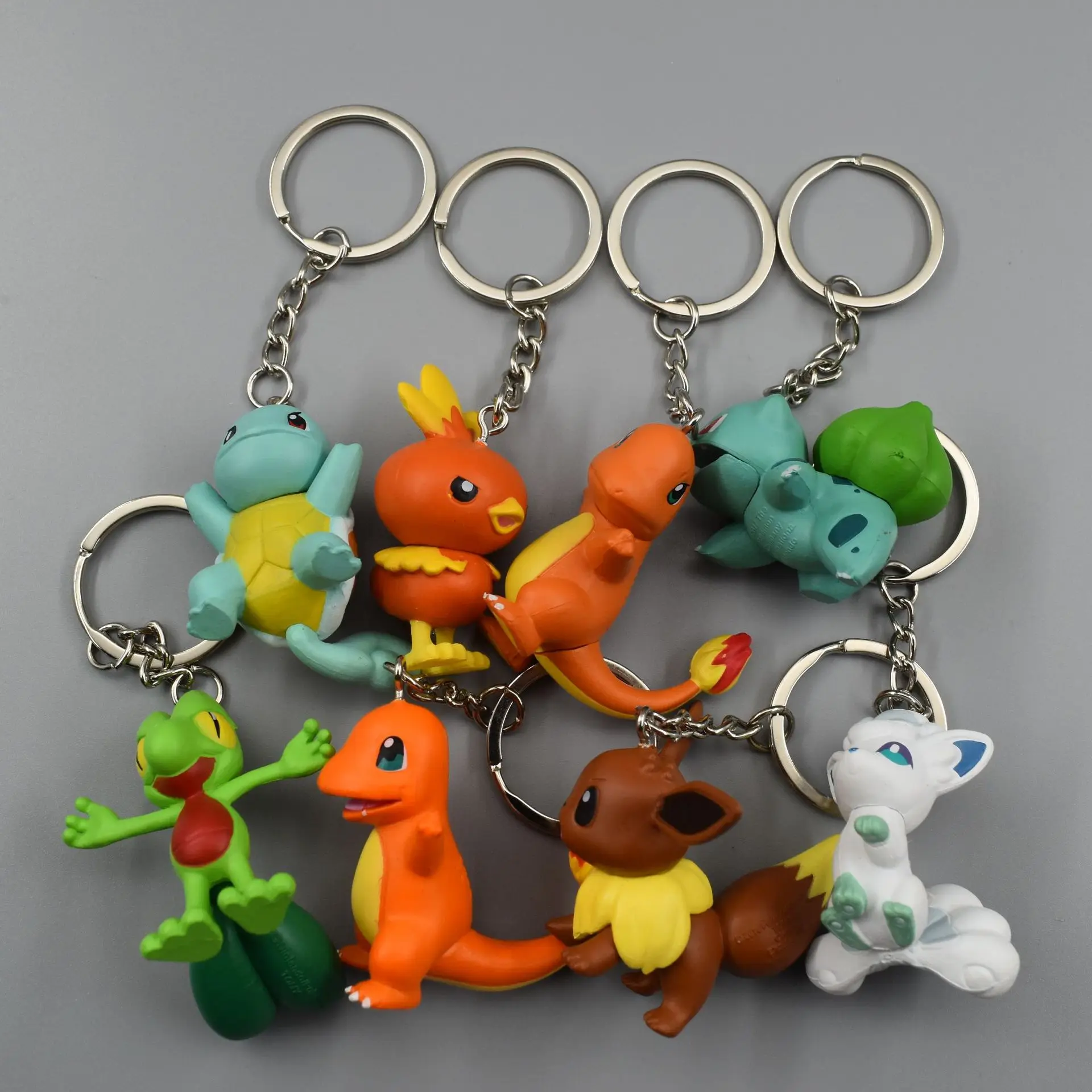 8Style Pokemon Anime Kawaii Charmander Bulbasaur Squirtle Keychain Toy Figure Model Alloy Key Ring Accessorie