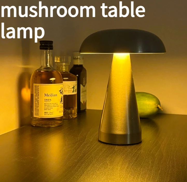 

Iron bar table lamp charging bedroom atmosphere mushroom night light decoration ornament gift