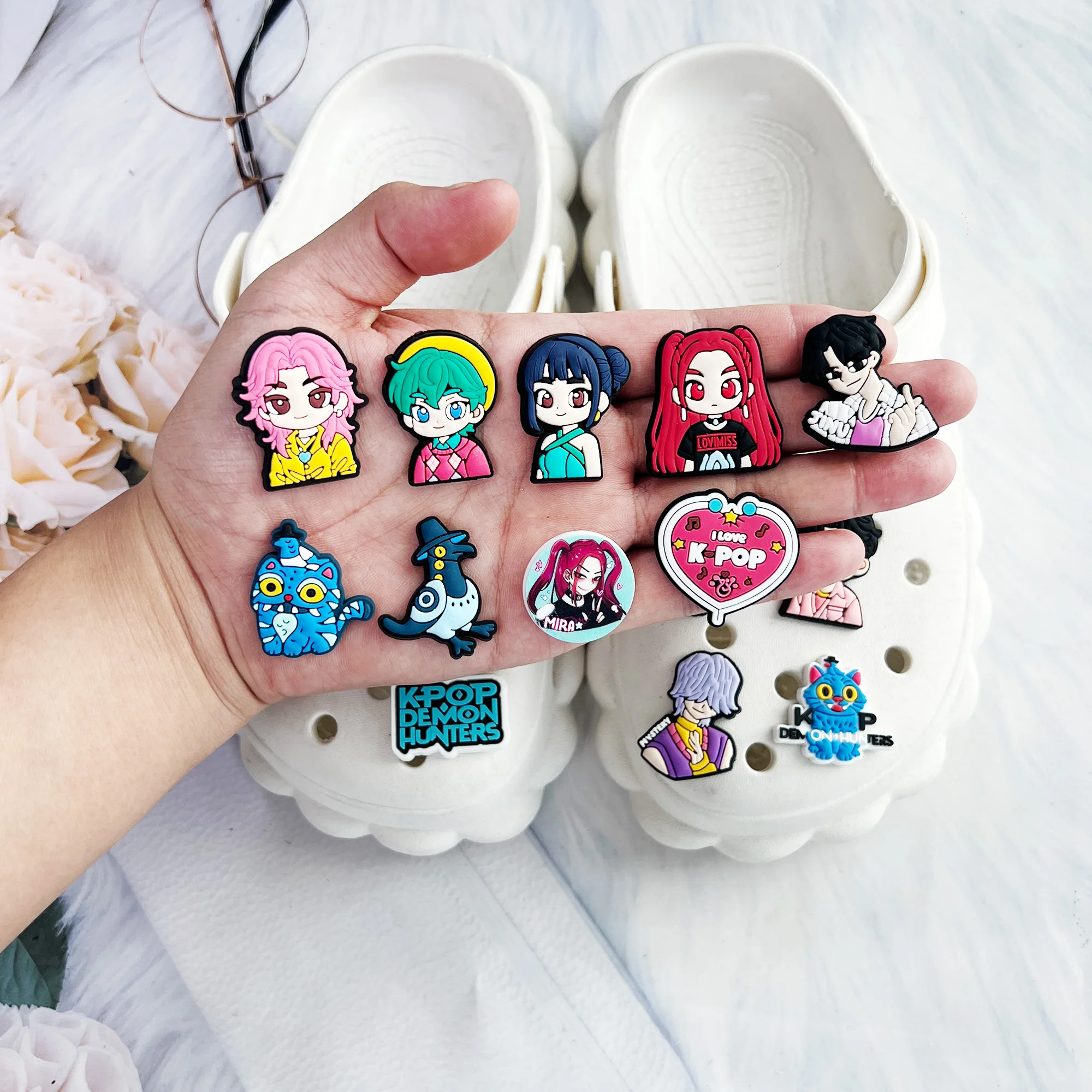 36-100pcs KPop Demon Hunters Shoe Charms PVC Accessories DIY Shoes Buckle Decorations fit Wristband Party Kids Gifts image 6