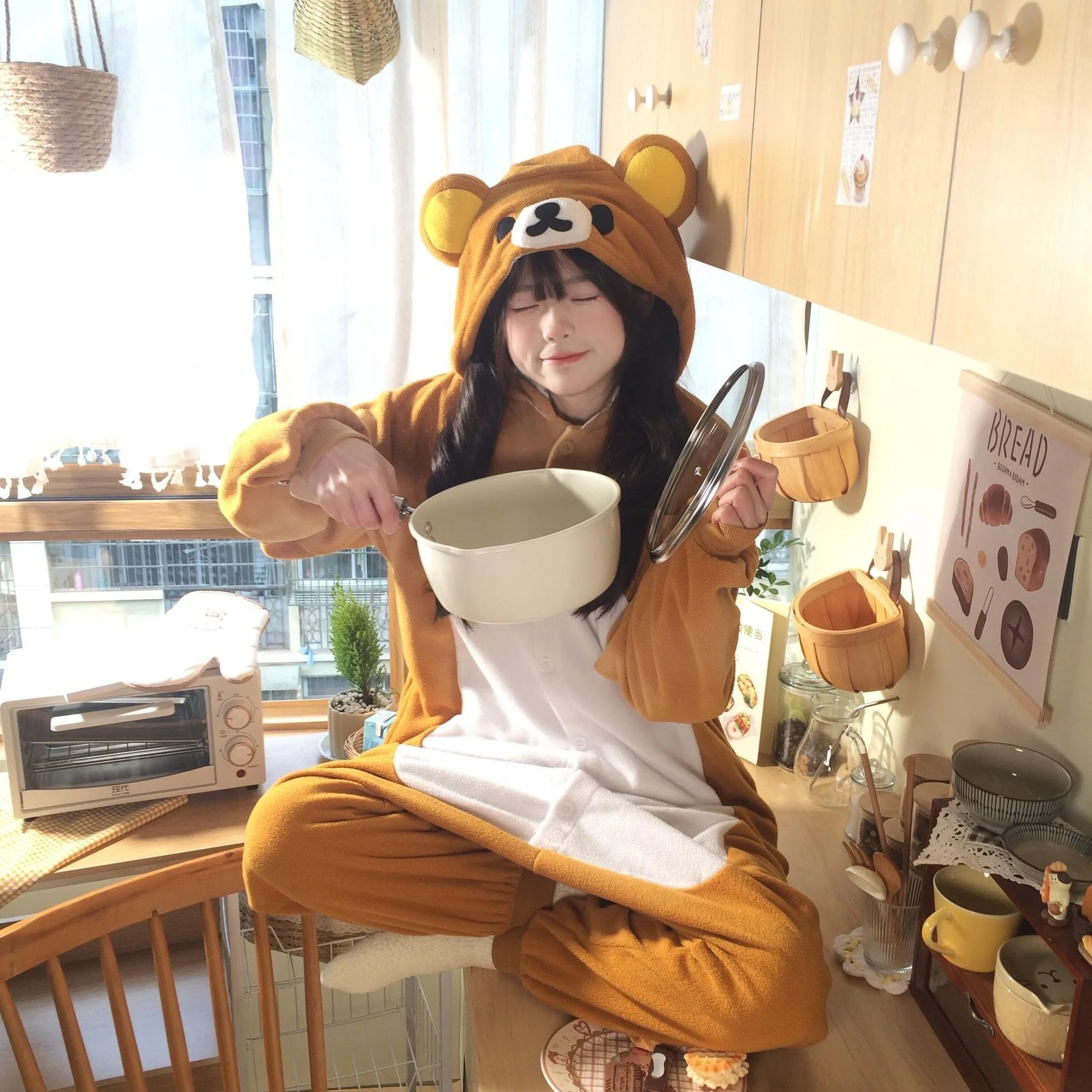 حار اليابان الكرتون Kawaii الدب بيجامة Rilakkuma الكبار أنيمي بذلة دافئة مريحة ملابس خاصة الفتيات هدايا عيد الهالوين