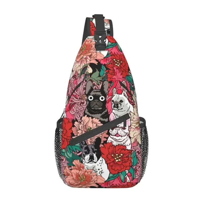 

Cool French Bulldog Flowers Crossbody Sling Backpack Men Frenchie Dog Lover Shoulder Chest Bags for Hiking