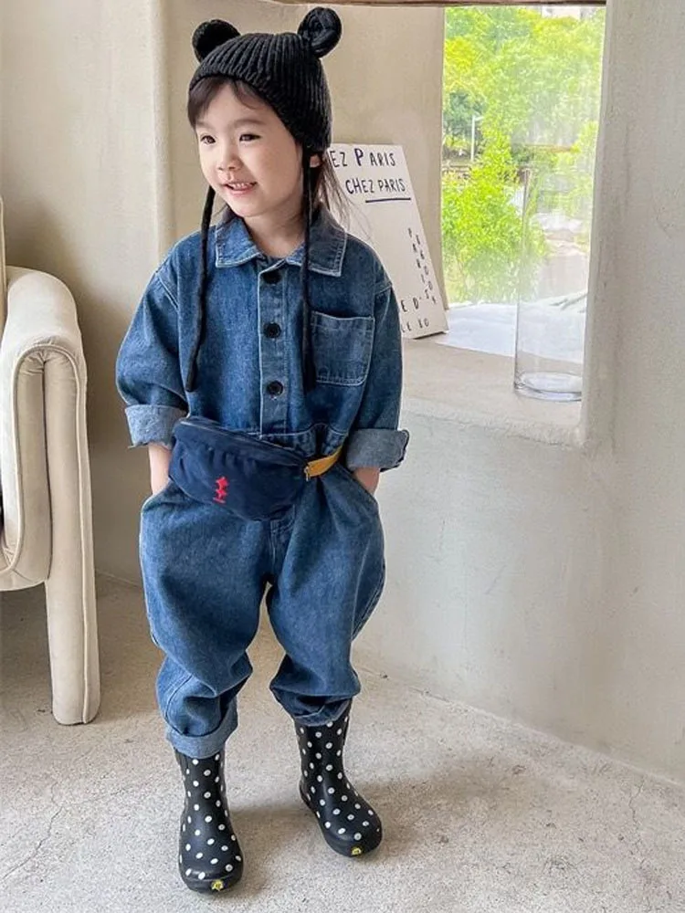 

Children's Denim Jumpsuit For Boys And Girls, Long Sleeved Children's Girl Jumpsuit Children's Clothing For Girl Girls Jumpsuit