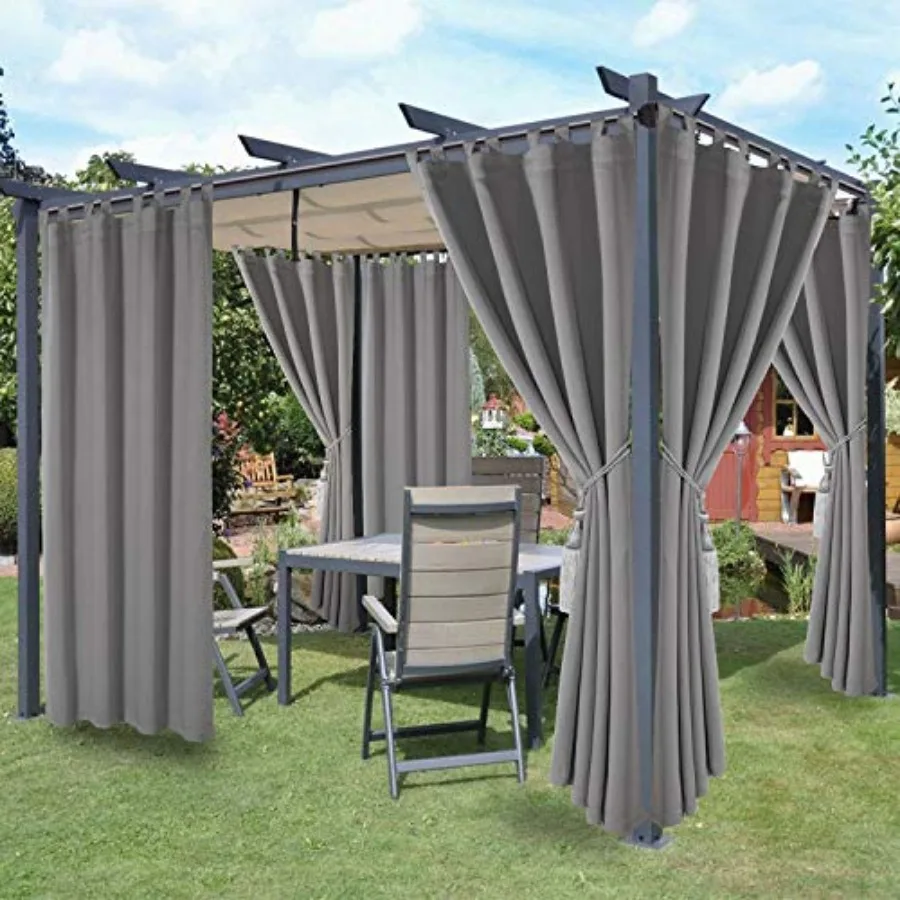 

Waterproof Indoor/Outdoor Curtains for Patio - Thermal Insulated, Sun Blocking Detachable Sticky Tab Top Blackout Curtains for