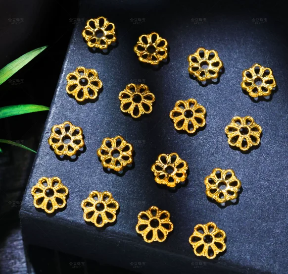 18k gold jewelry spacers  karat gold 6mm flower stoppers for diy bracelets rose spacer