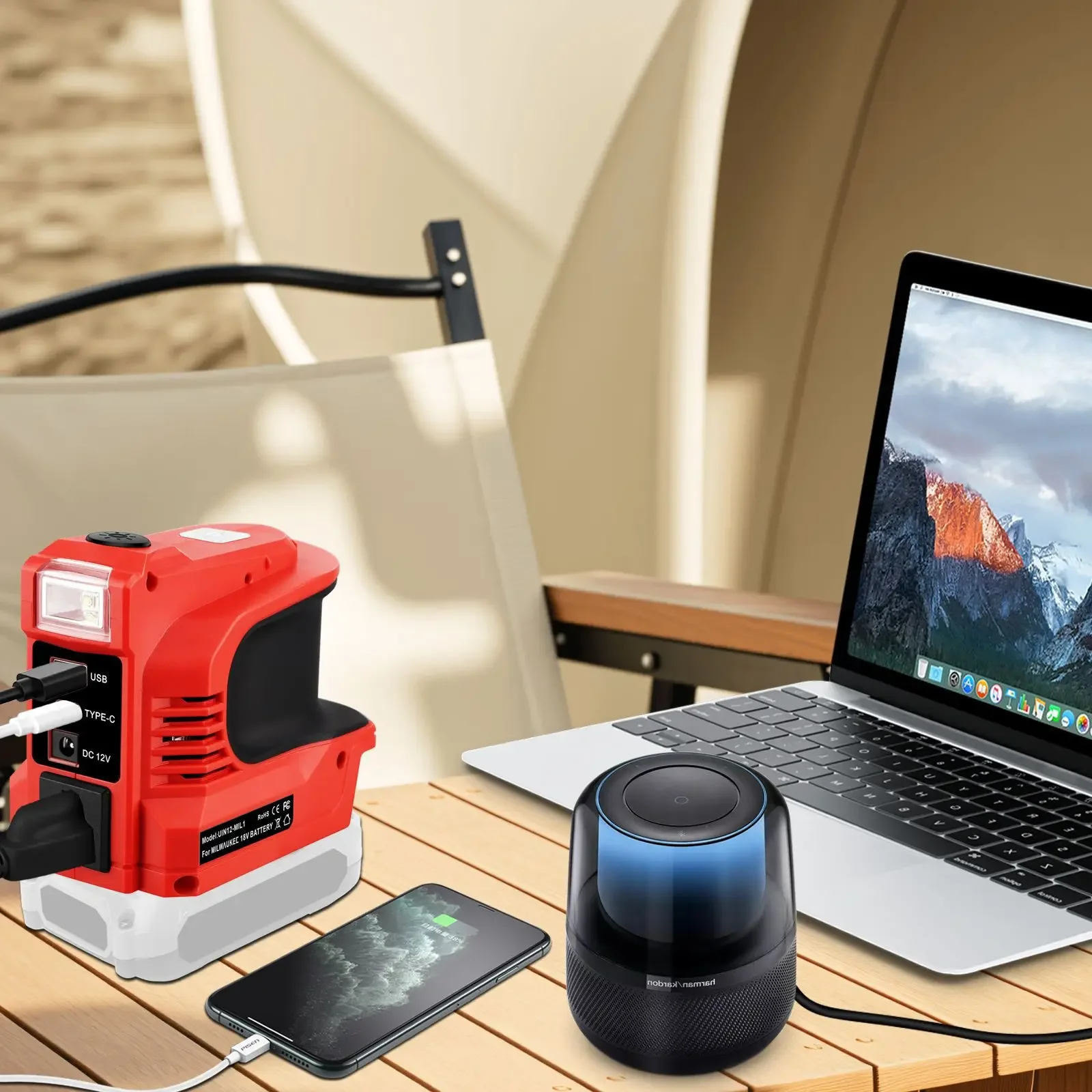 220v Power Inverter For Dewalt Makita Milwaukee Bosch 20V 18V Battery AC Outlet USB QC3.0 Type C PD3.0 DC 12V LED Light