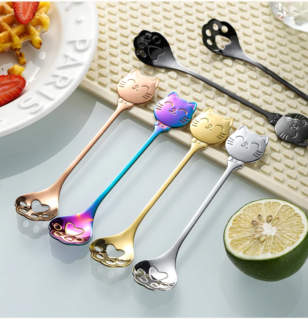 Cute Cat Claw Spoon,Stainless Steel Coffee Mixing Spoons,Ice Cream Cake Dessert Teaspoon Scoops Tableware Kitchen Accessories