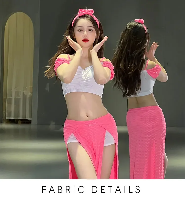 

Belly Dance Practice Suit Sexy Set Autumn and Winter Sweet and Cute Style Pink Oriental Dance Performance Suit