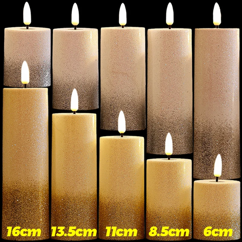 

Flameless LED Candle Lights Battery Powered Creative Powdered Gold Silver Wishing Lamp Christmas Wedding Party Decoration Candle