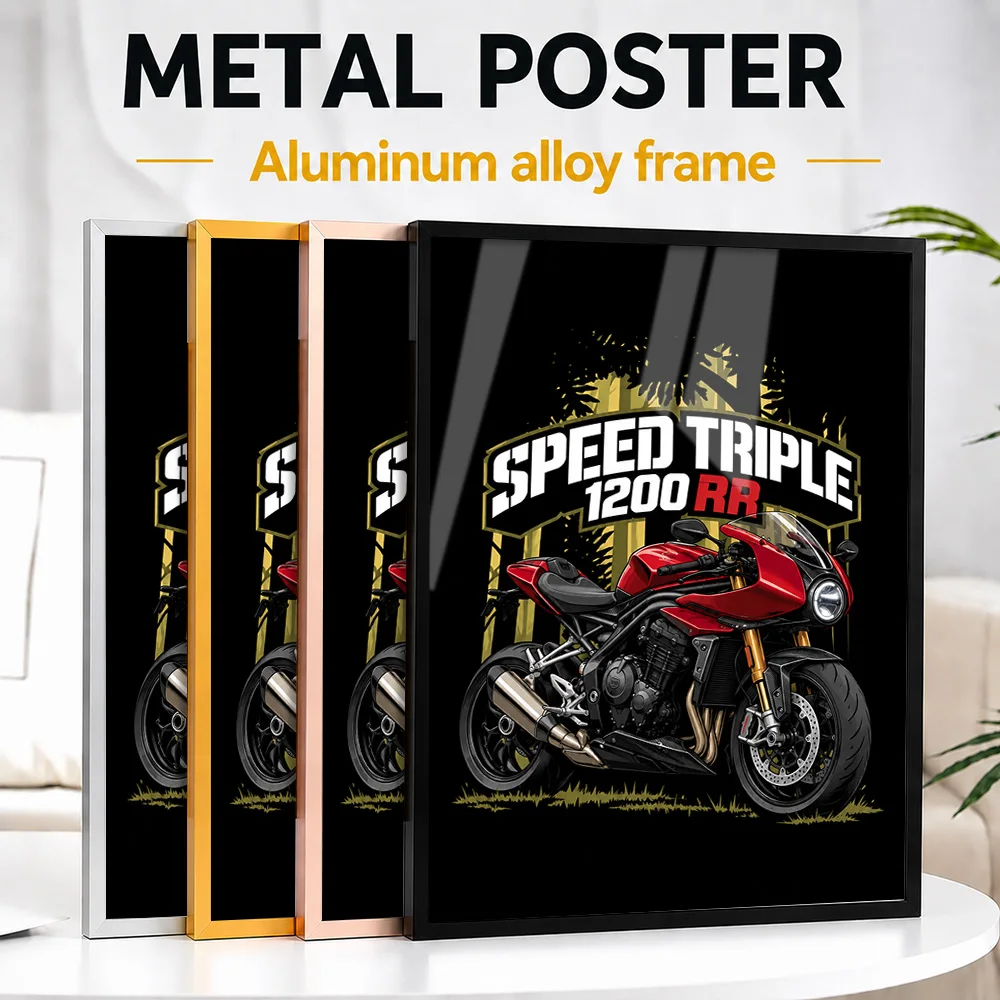 British Speed Triple 1200 RR Red Hopper Motorcycle Framed Metal Poster Personalized Motorsport Heritage Wall Art Enhances Garage