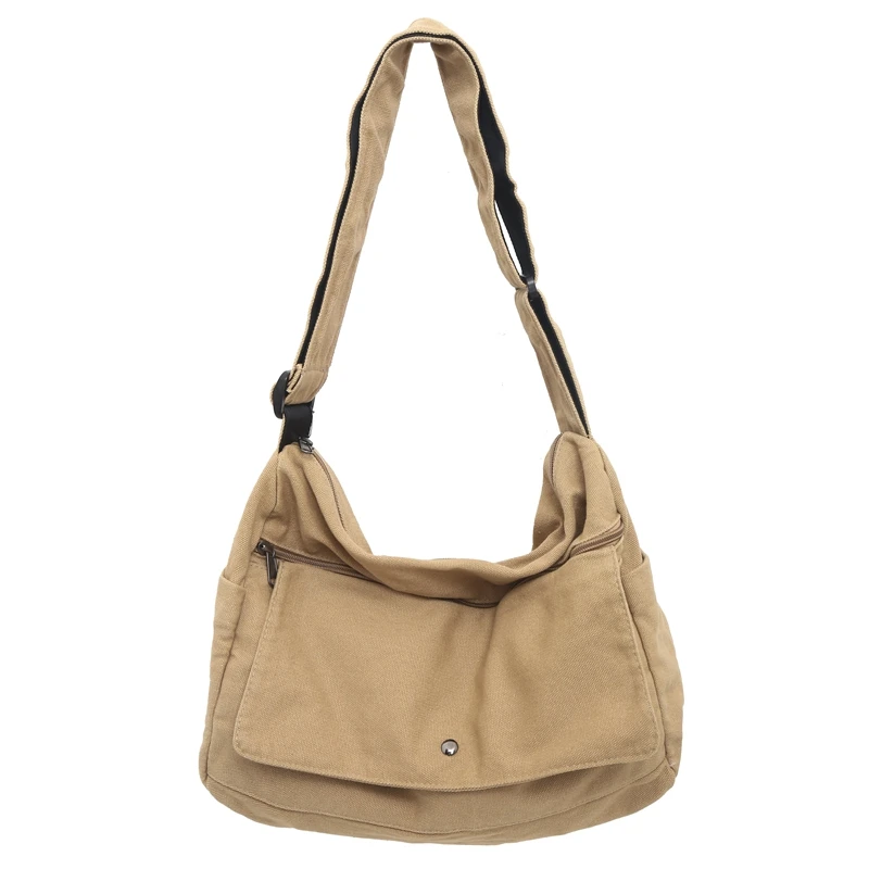 Jednokolorowe płócienne torby na ramię damskie 100% bawełniane tornistry w stylu koreańskim torby listonoszki z tkaniny duże torby typu Crossbody pakiety książek