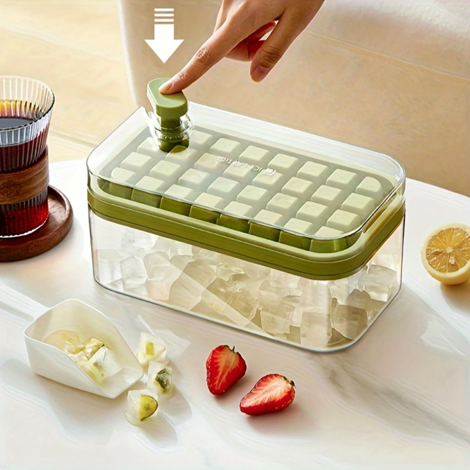 3pcs Convenient Ice Cube Trays With Ice Shovel And  Box, Freezer Trays, Quickly Pops Ice Keep You Cool For Summer Drinks