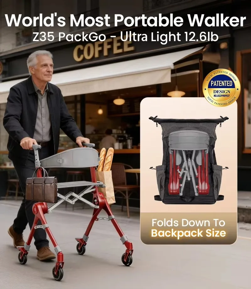magnesium alloy walker with carbon fiber handle, ultra-lightweight, foldable, with seat, sui  for the elderly