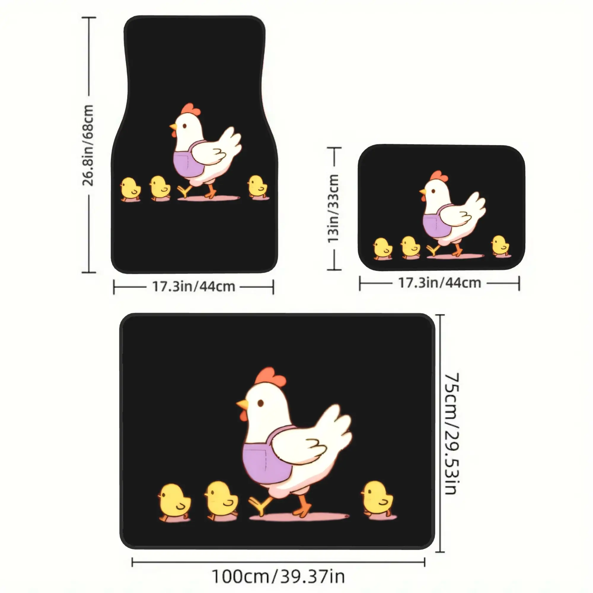 2D Flat 5pcs Cute Chick Print 4 Car Floor Mats And 1 Car Trunk Mat Set, Stylish Vehicle Additions, Perfect Gift For Halloween Th
