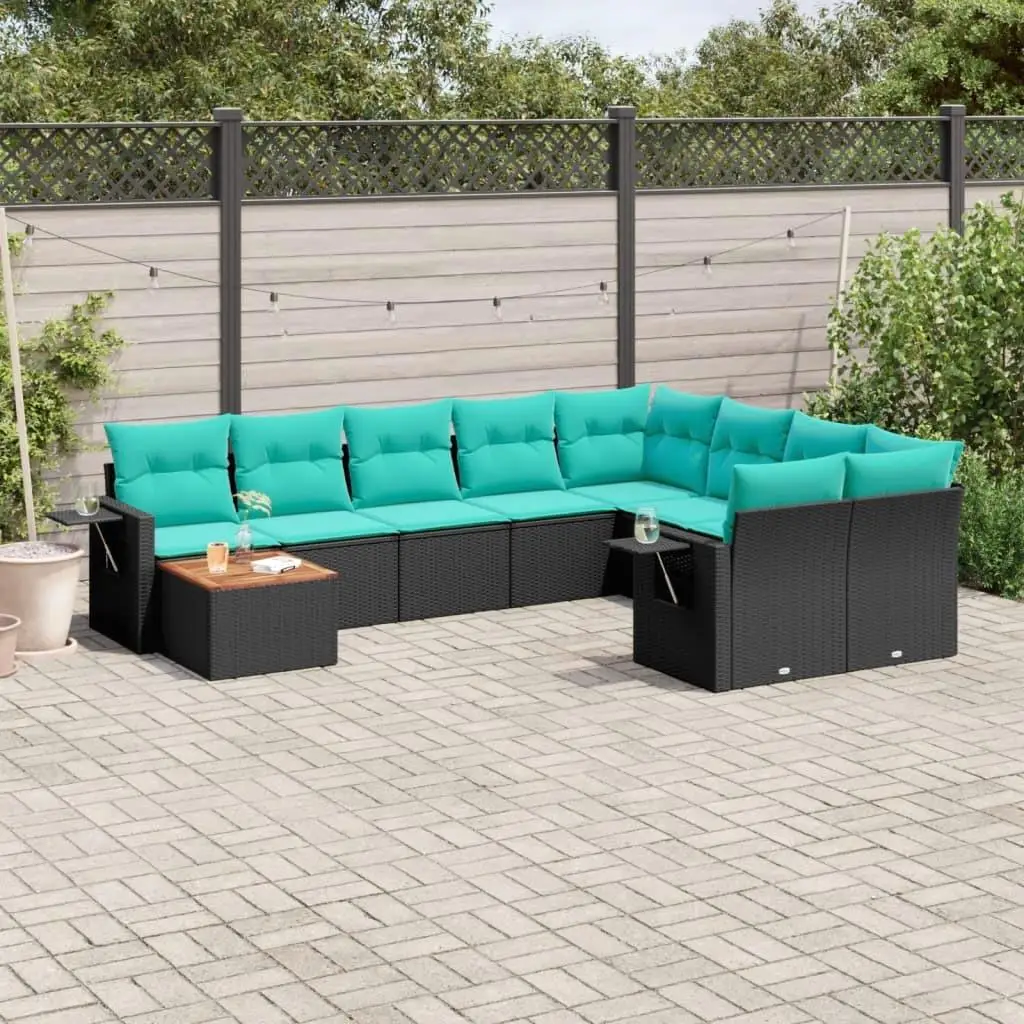 

10 Piece Outdoor Patio Sofa Set with Cushions Black Rattan Furniture Garden Seating