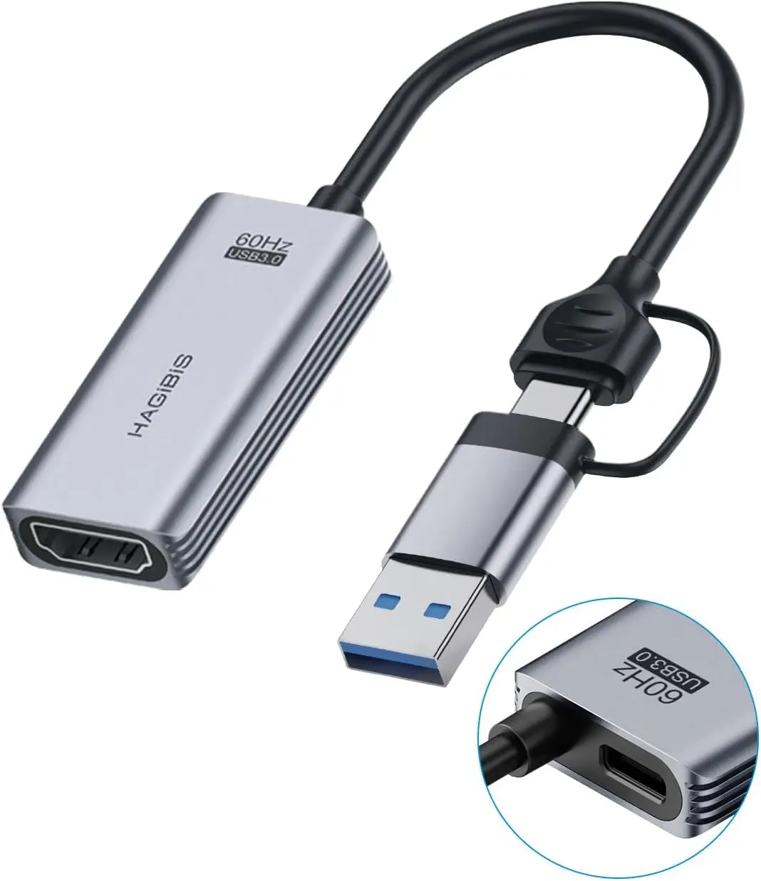 USB3.0 Video Capture Card with 100W PD HDMI to USB/USB C 1080P HD 60fps Live and Record Video Audio Game for Quest HDMI Link