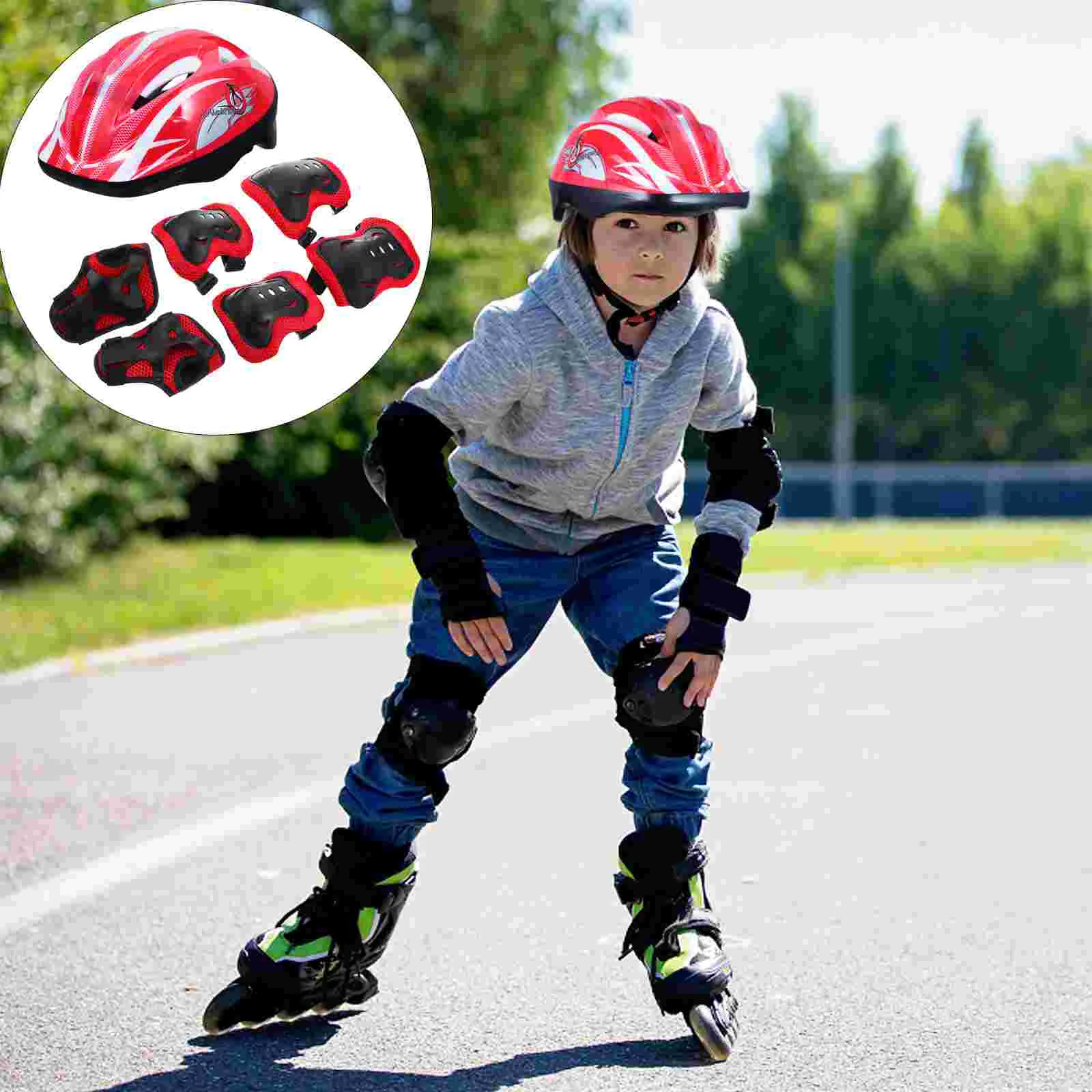 Skateboard Protector Absorbent and Pads Set Head Wrist Skating Kneecap Sports Elbow Guards Kids Cotton Supplies