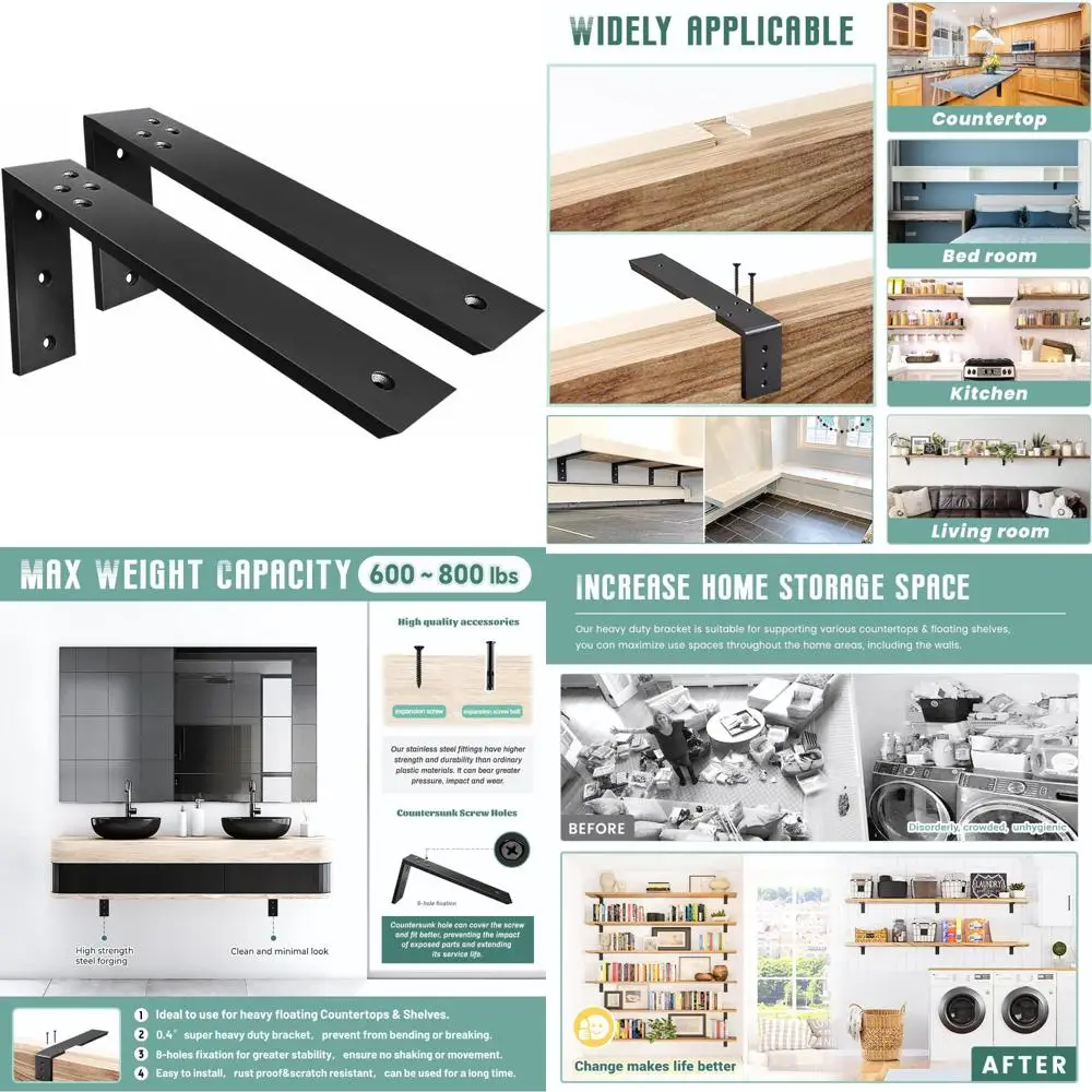 

Heavy Duty Metal Countertop Brackets 2 Pack, 20x8x2.5 L-Shaped Shelf Supports, 3/8 Thick Corbels for Sturdy Support